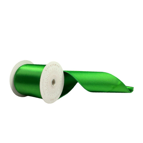 Vickerman QTX241104 - Green Shiny Wired Decorative Ribbon - 4" x 10 Yards 