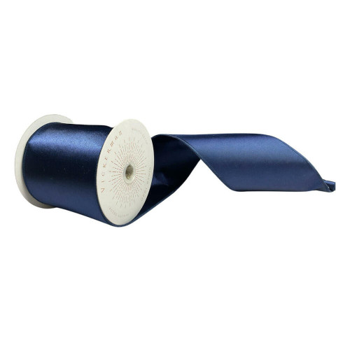 Vickerman QTX241131 - Midnight Blue Shiny Wired Decorative Ribbon - 4" x 10 Yards