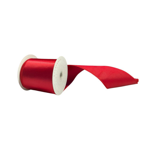Vickerman QTX241160 - Crimson Red Shiny Wired Decorative Ribbon - 4" x 10 Yards 