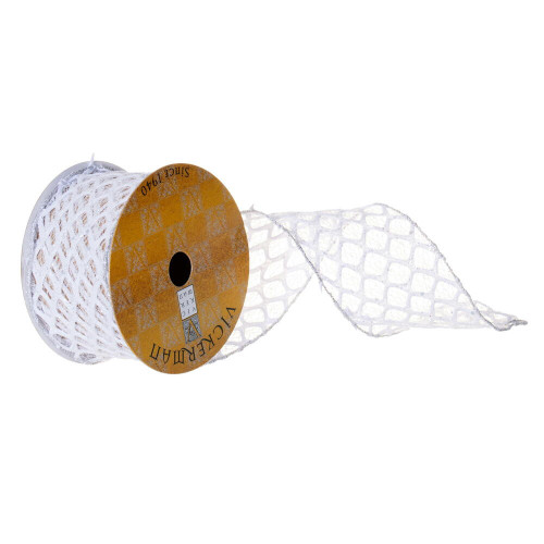 Vickerman QY230105 - White Sequin Wired Decorative Ribbon - 2.5" x 10 Yards