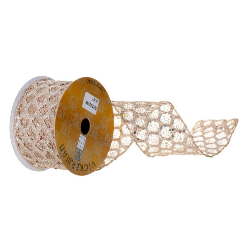 Vickerman QY230145 - Champagne Sequin Wired Decorative Ribbon - 2.5" x 10 Yards 