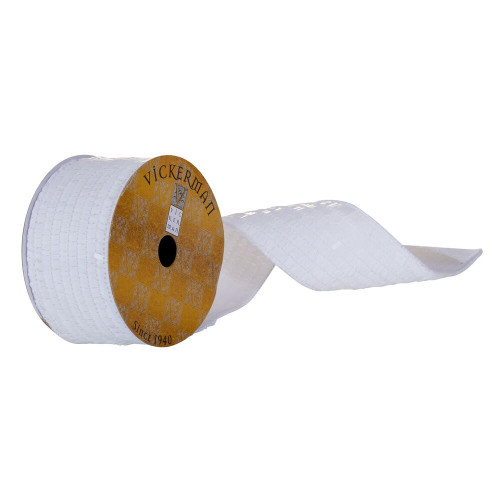 Vickerman QY231545 - White Sequin Rectangle Wired Decorative Ribbon - 2.5" x 10 Yards