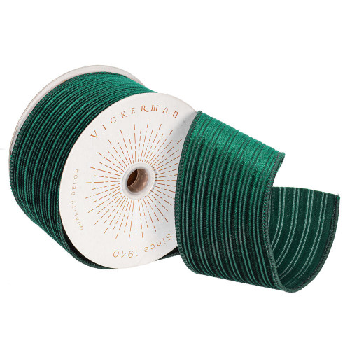 Vickerman QY240335 - Emerald Velvet Wired Decorative Ribbon - 2.5" x 10 Yards