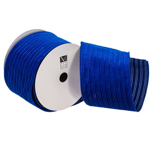 Vickerman QY240350 - Royal Blue Velvet Wired Decorative Ribbon - 4" x 10 Yards 