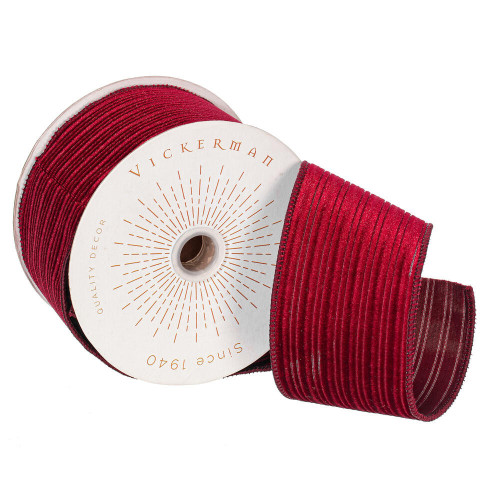 Vickerman QY240355 - Burgundy Velvet Wired Decorative Ribbon - 2.5" x 10 Yards 