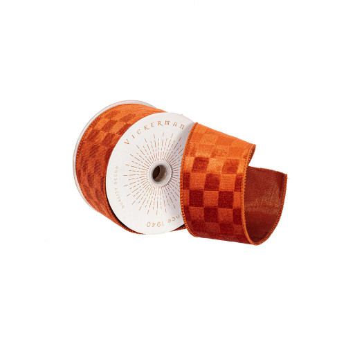 Vickerman QY240525 - Burnished Orange Velvet Wired Decorative Ribbon - 2.5" x 10 Yards