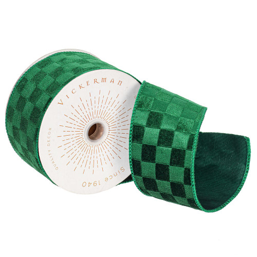 Vickerman QY240580 - Green Velvet Wired Decorative Ribbon - 4" x 10 Yards 