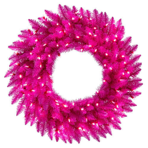 Vickerman A243925LED - 24" Hot Pink Wreath with Pink LED Lights 