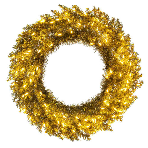 Vickerman K235525LED - 24" Gold Fir Wreath with Warm White LED Lights