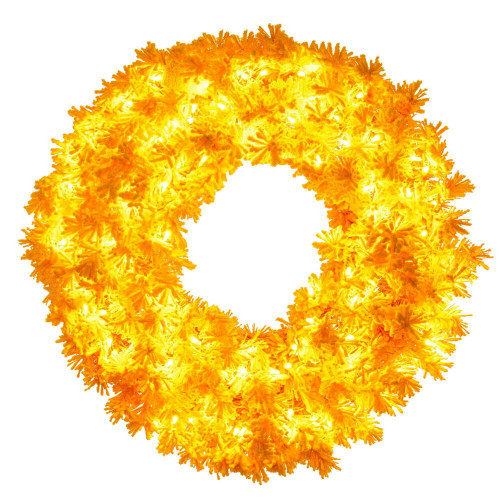 Vickerman K237225LED - 24" Flocked Yellow Wreath with Yellow LED Lights 