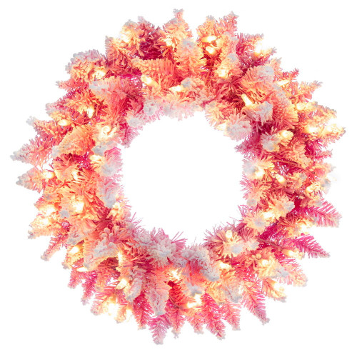 Vickerman K255325LED - 24" Flocked Pink Wreath with Warm White LED Lights 