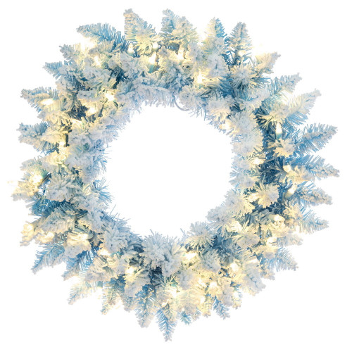Vickerman K255831LED - 30" Flocked Baby Blue Wreath with Warm White LED Lights