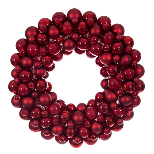 Vickerman N250903UV - 28" Red Matte Shiny Pearl Ball Wreath