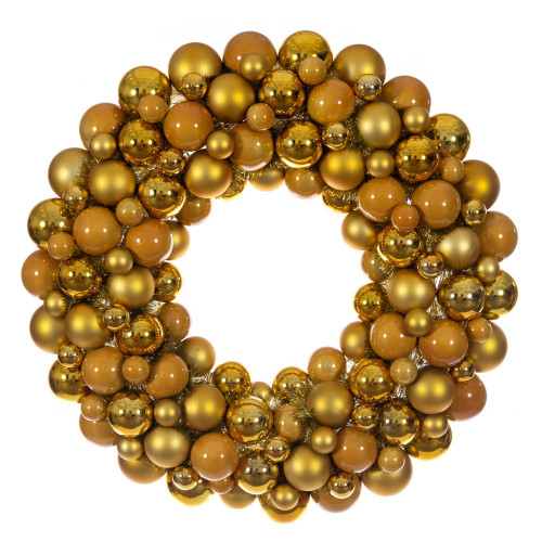 Vickerman N250908UV - 28" Gold Matte Shiny Pearl Ball Wreath 