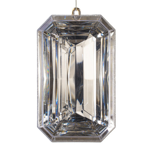 Vickerman MT233007 - 8 inch Silver Rectangle Jewel Glitter Christmas Ornament - 2 Pack