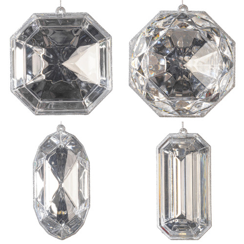 Vickerman MT233207 - 4 inch to 5 inch Silver Jewel Glitter Assorted Christmas Ornament - 4 Pack