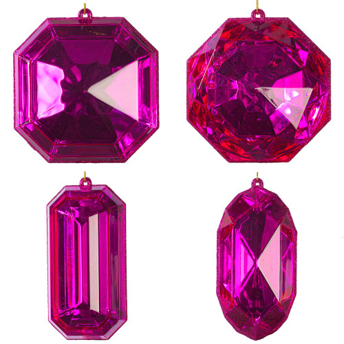Vickerman MT233279 - 4 inch to 5 inch Pink Jewel Glitter Assorted Christmas Ornament - 4 Pack 