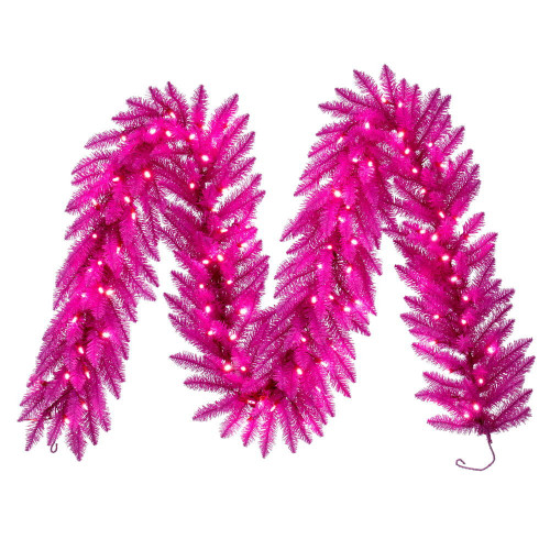 Vickerman A243915LED - 9 ft Hot Pink Collection Christmas Garland - Pink LED