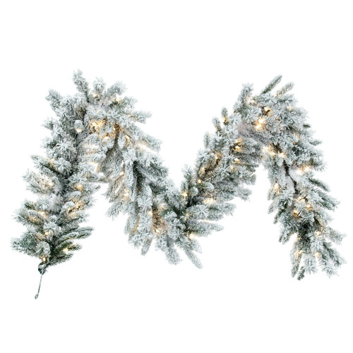 Vickerman A895215LED - 9 ft White Flocked Utica Fir Christmas Garland - Warm White LED