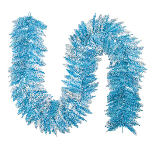 Vickerman K255812 - 9 ft White/Baby Blue Flocked Fir Christmas Garland - Unlit