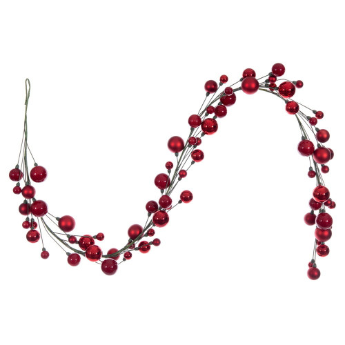 Vickerman N250103 - 6 ft Red Matte Shiny Pearl Ball Christmas Garland - Unlit