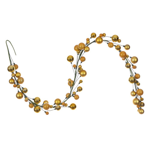 Vickerman N250108 - 6 ft Gold Matte Shiny Pearl Ball Christmas Garland - Unlit