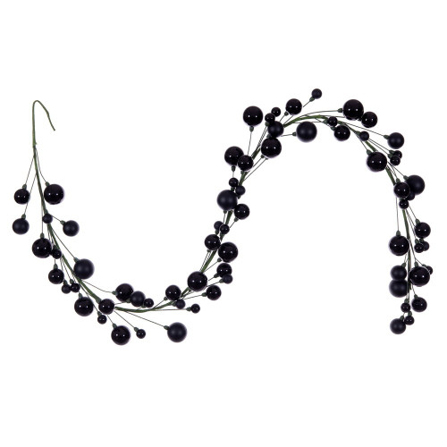 Vickerman N250117 - 6 ft Black Matte Shiny Pearl Ball Christmas Garland - Unlit