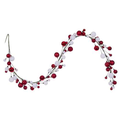 Vickerman N250191 - 6 ft Red/White Mt Shn Pearl Ball Christmas Garland - Unlit 