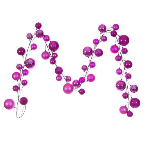 Vickerman N250359 - 10 ft Hot Pink Mt Shn Pearl Ball Christmas Garland - Unlit 