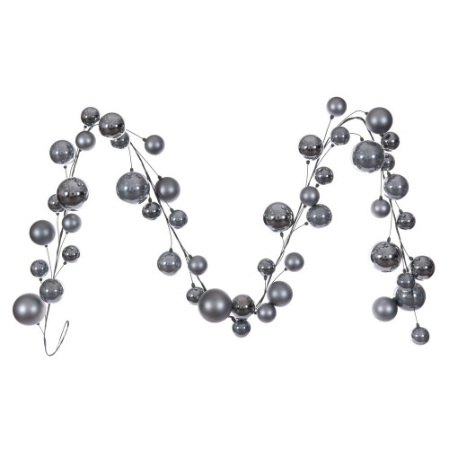 Vickerman N250387 - 10 ft Pewter Matte Shiny Pearl Ball Christmas Garland - Unlit 