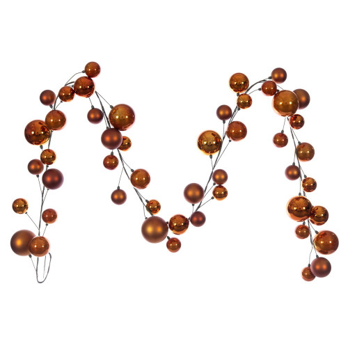 Vickerman N250388 - 10 ft Copper Matte Shiny Pearl Ball Christmas Garland - Unlit 