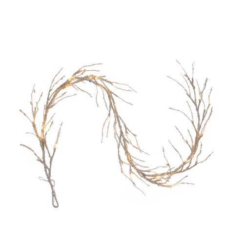 Vickerman X250706LED - 6 ft Champagne Champ Icy Sugar Twig Christmas Garland - Warm White LED 