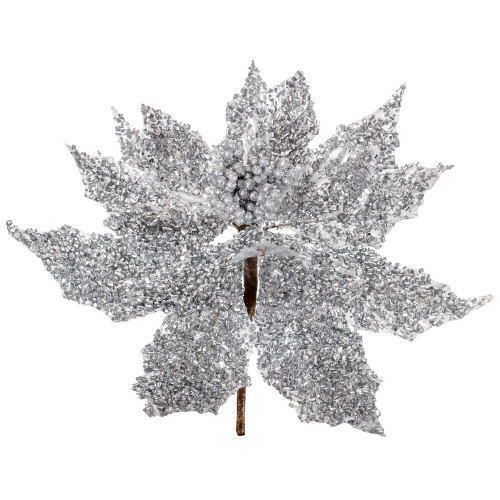 Vickerman L250307UV - 12 in. Silver Glitter Poinsettia UV Artificial Spray - 2 Pack 