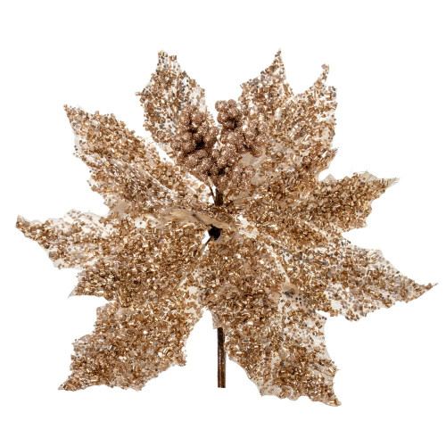Vickerman L250338UV - 12 in. Champagne Glitter Poinsettia UV Artificial Spray - 2 Pack 