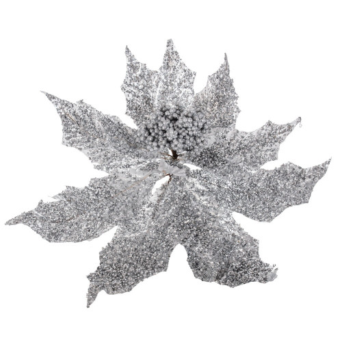 Vickerman L250507UV - 18 in. Silver Glitter Poinsettia Stem UV Artificial Spray 