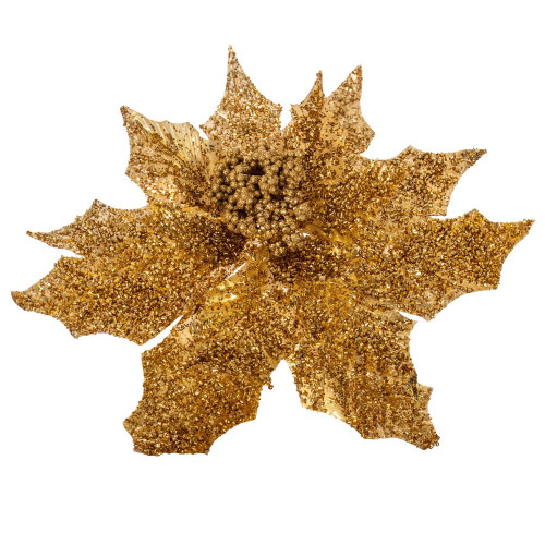 Vickerman L250508UV - 18 in. Gold Glitter Poinsettia Stem UV Artificial Spray 