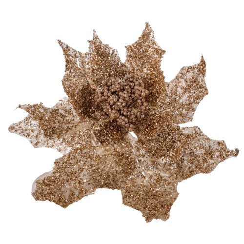 Vickerman L250538UV - 18 in. Champagne Glitter Poinsettia Stem UV Artificial Spray 