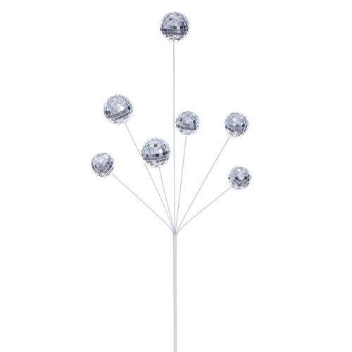 Vickerman MC253607 - 24 in. Silver Shiny Mirror Ball Pick Artificial Spray - 2 Pack