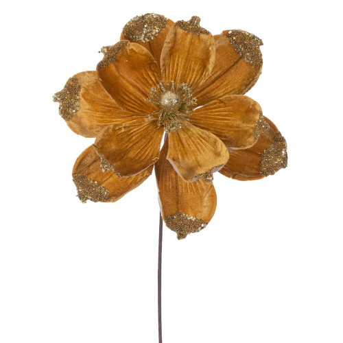 Vickerman RG230908 - 21.5 in. Gold Velvet Magnolia Flower Artificial Spray - 4 Pack 