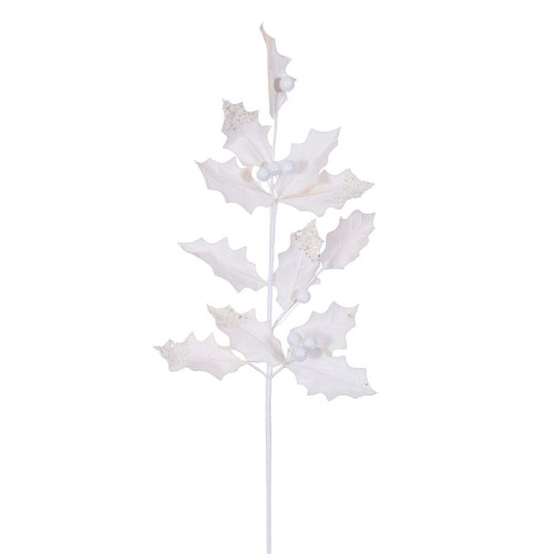 Vickerman RG235111 - 28 in. White Holly Leaf Artificial Spray - 6 Pack