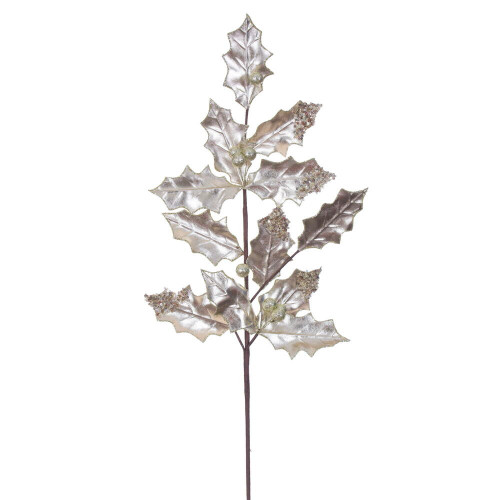 Vickerman RG235138 - 28 in. Champagne Holly Leaf Artificial Spray - 6 Pack