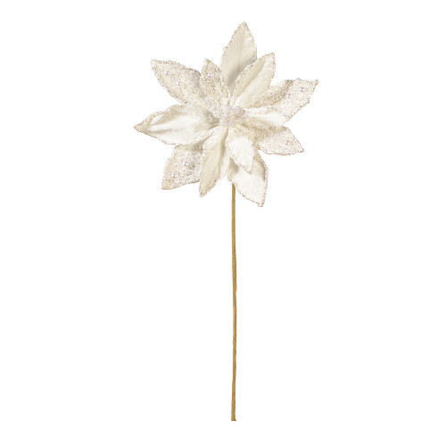 Vickerman RG253111 - 17 in. White Pearl Poinsettia Flower Artificial Spray - 2 Pack