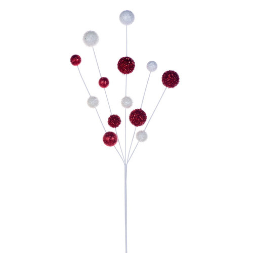 Vickerman RPQ251701 - 28 in. Red/White Glitter Ball Artificial Spray - 2 Pack 