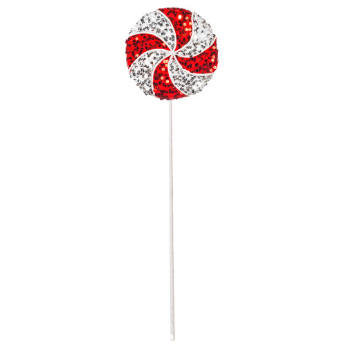 Vickerman RPQ252321 - 21 in. Red/White Sequin Lollipop Artificial Spray - 2 Pack 