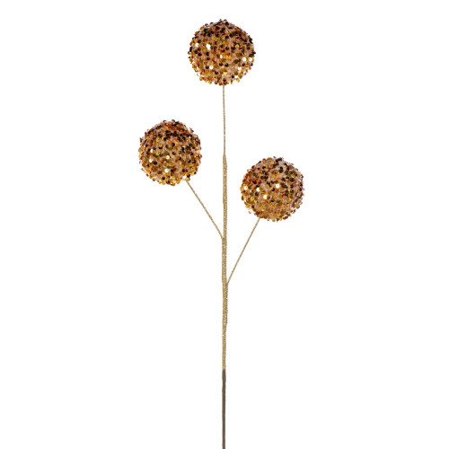 Vickerman RPQ254108 - 26 in. Gold Sequin Triple Ball Artificial Spray - 2 Pack 
