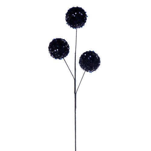 Vickerman RPQ254117 - 26 in. Black Sequin Triple Ball Artificial Spray - 2 Pack 