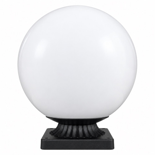 12-Inch White Globe Pier Mount Light - Black Aluminum Base - E26 Medium Base 