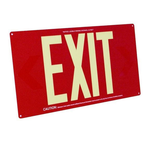  Fulham FLPL50SR Photoluminescent Red Exit Sign 50ft One Face 