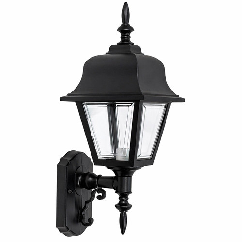 Decorative Black Coach Outdoor Wall Lantern Clear Beveled Lens - Scroll Arm Finial 