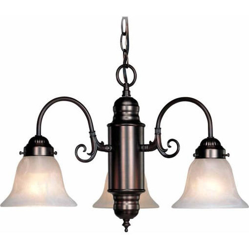 Volume Lighting V4323-79 - 3-Light Antique Bronze Chandelier - Alabaster Glass Bell Shades